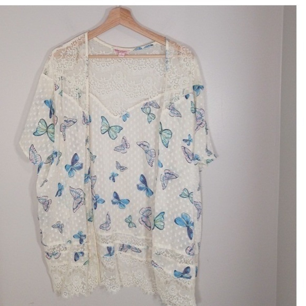 Y2K Candie's Butterfly Lace Cardigan Womens S Fairy Grunge Sheer Boho Top